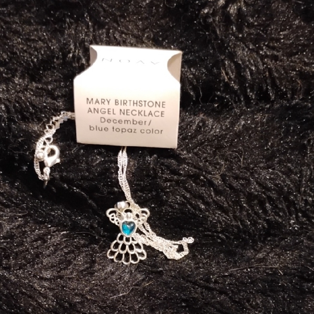 Avon Mary Birthstone Angel Necklace with Blue Topaz